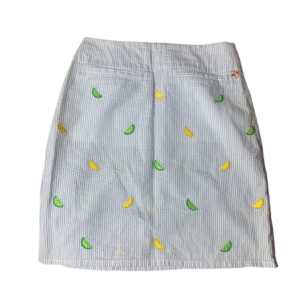 Castaway Nantucket Island Seersucker Skirt Embroidered‎  Lemons Limes sz 2 NWOT